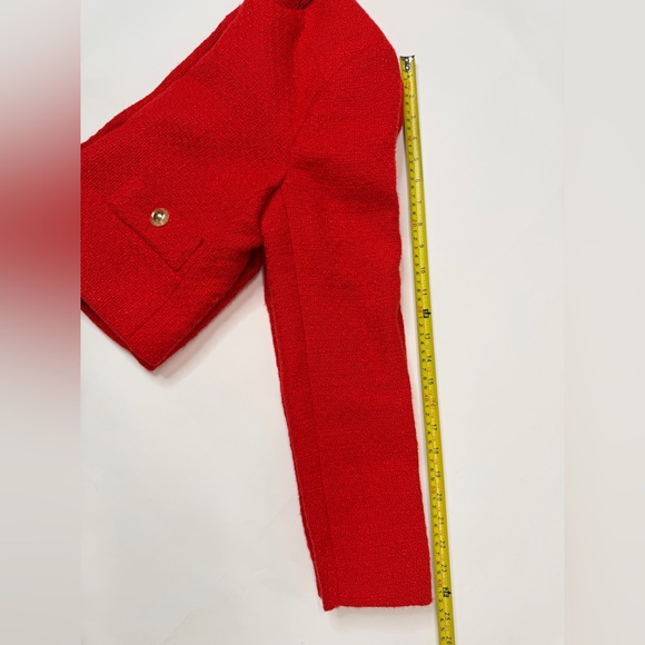 Cropped Red Blazer Boucle Crop Short Jacket Chic Ruby Rose Tweed Suit Notch Crew - Picture 13 of 17